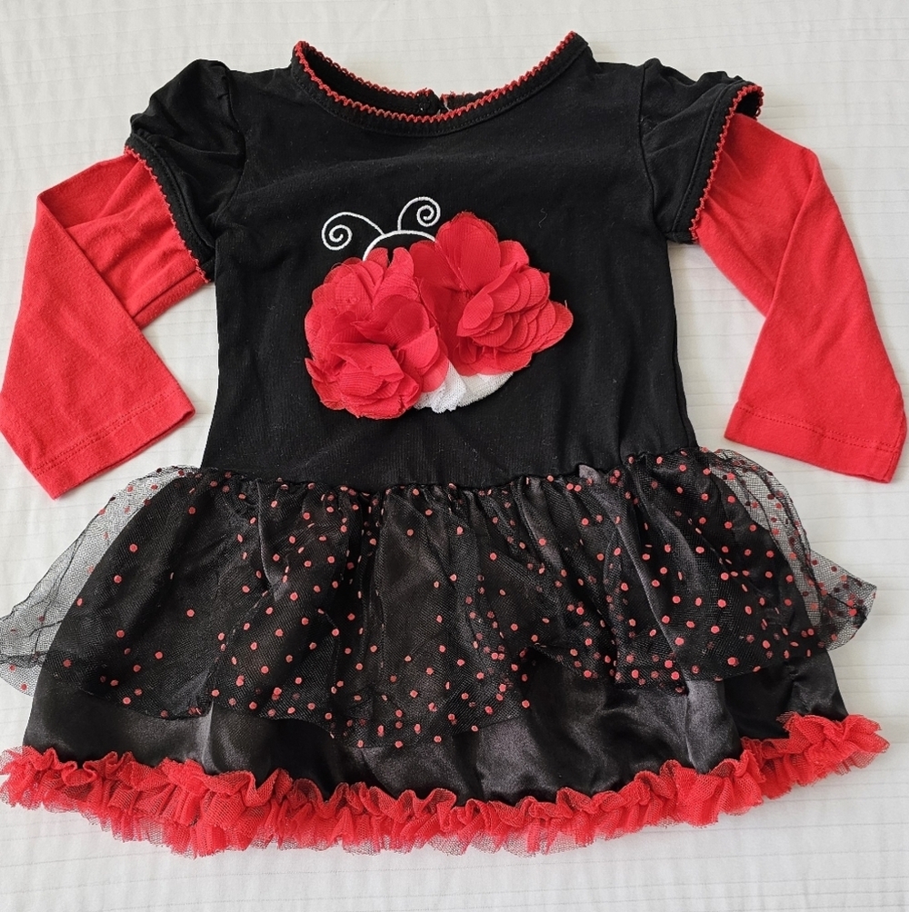 Girls ladybug longsleeve ruffle dress 2t